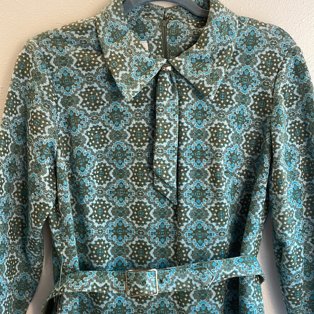 Vintage Belted 3/4 Sleeve Midi A-Line Dress